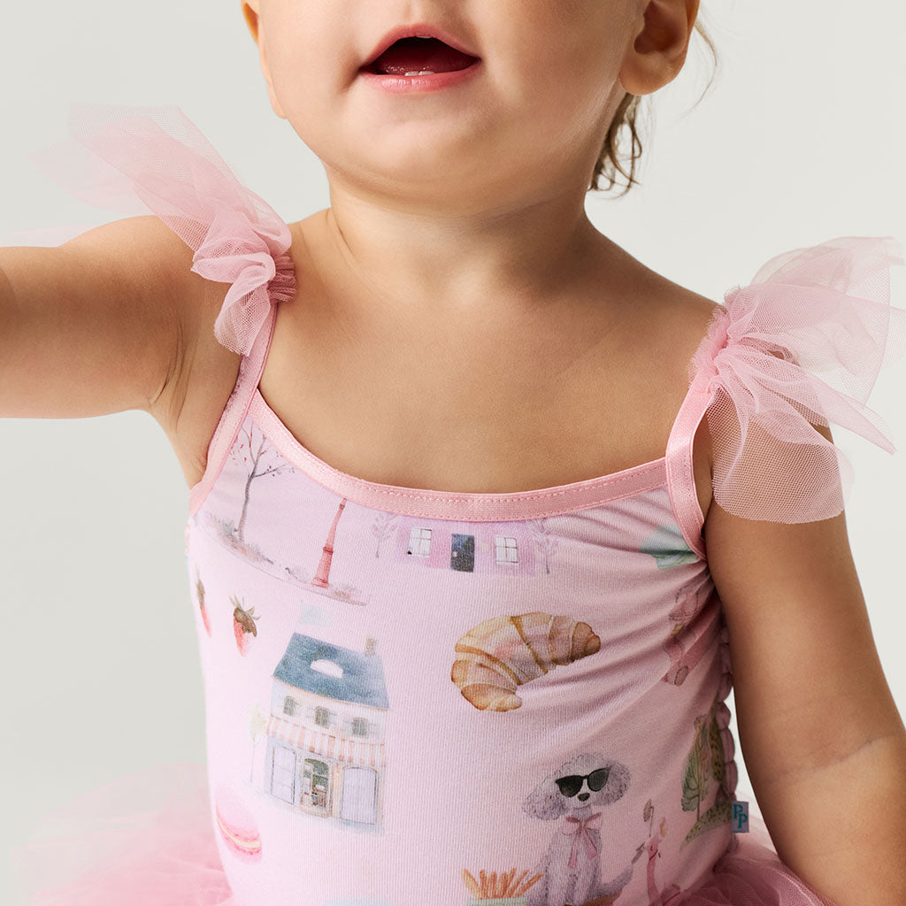 Posh Paris Tulle Smocked Bodysuit Dress