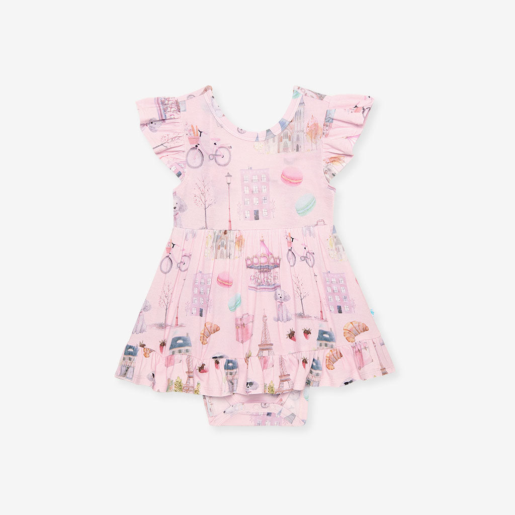 Posh Paris Tie Back Ruffled Bodysuit Dress