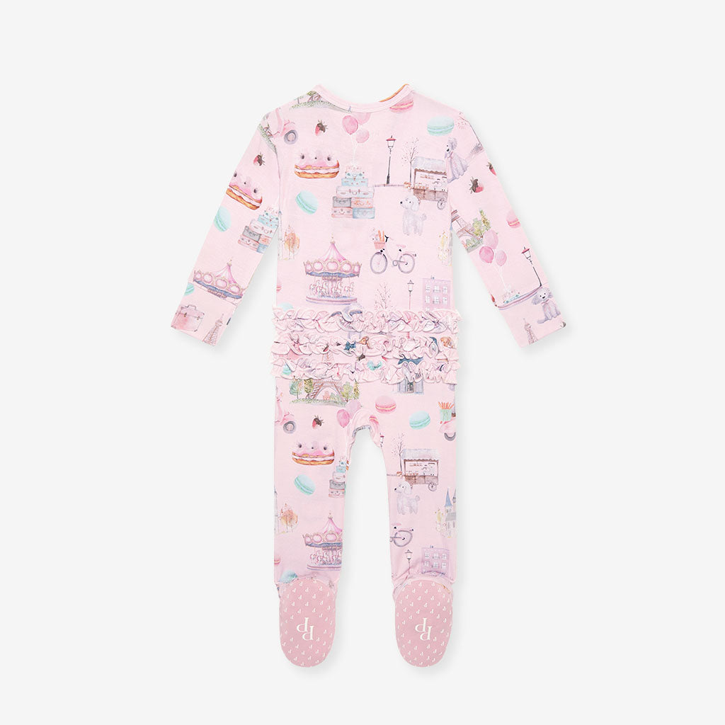Posh Paris Footie Ruffled Zippered One Piece