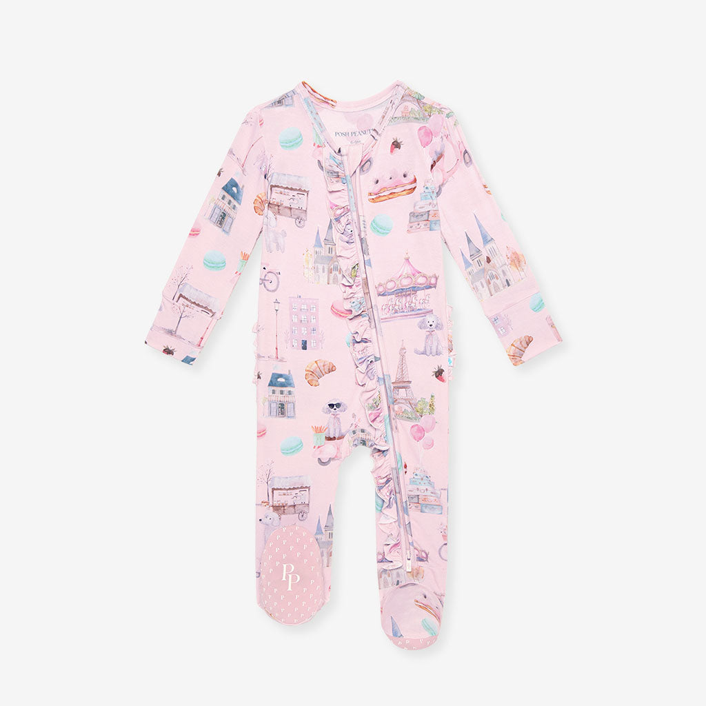 Posh Paris Footie Ruffled Zippered One Piece