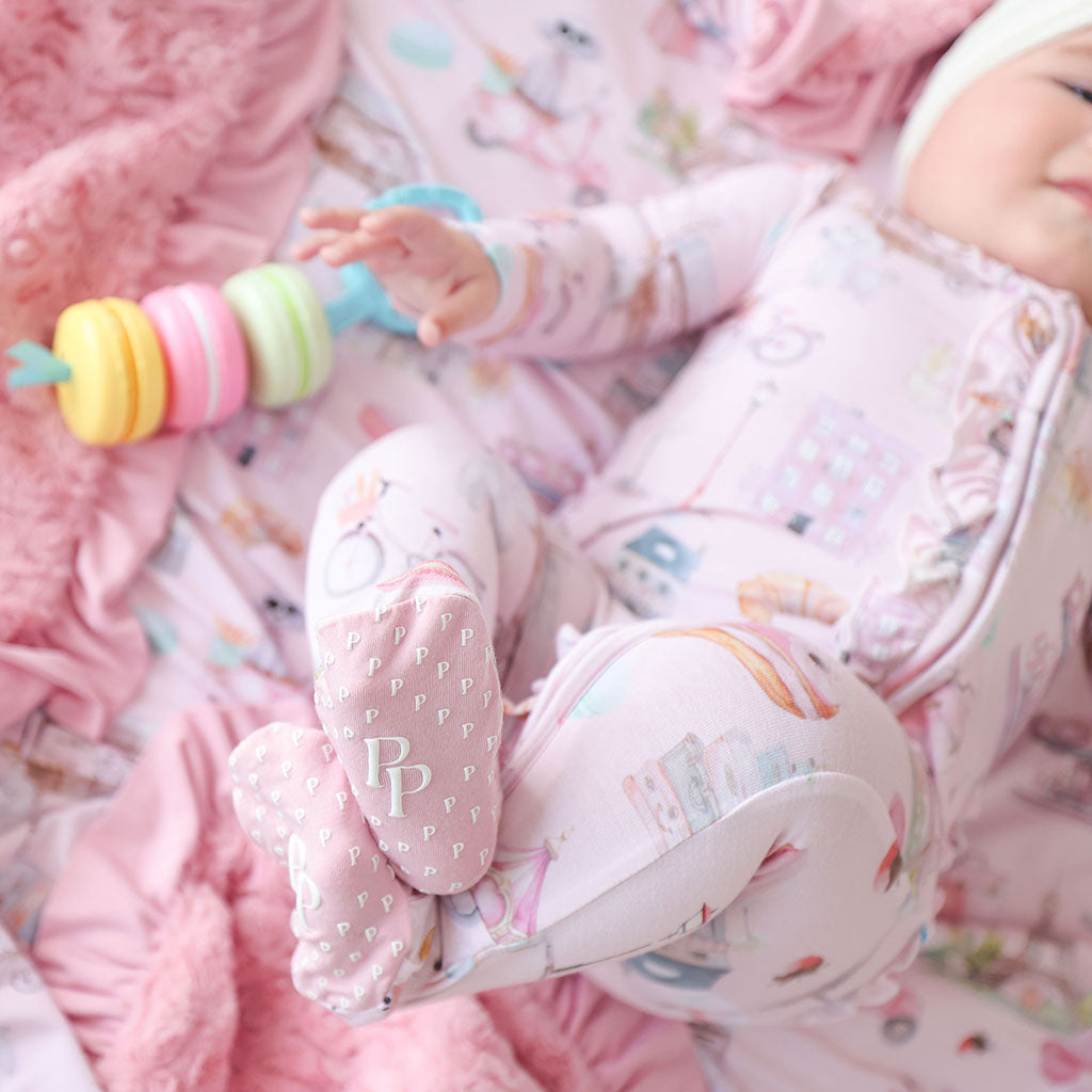 Posh Paris Footie Ruffled Zippered One Piece