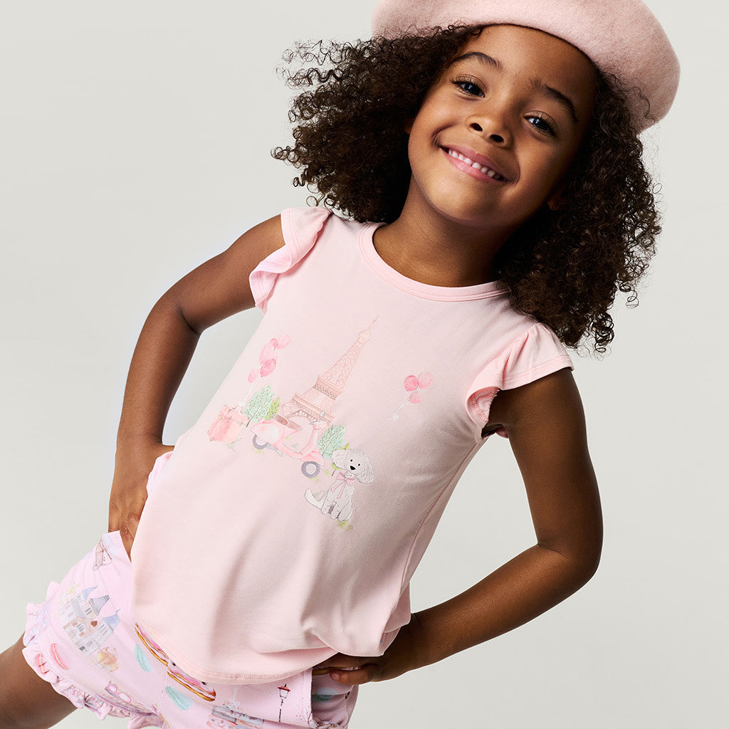 Paris Travel Ruffled Graphic Tee